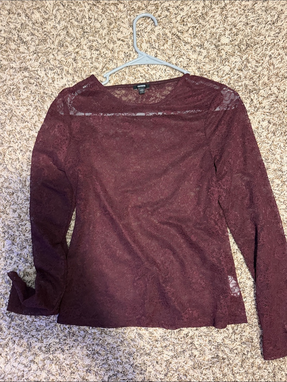 Express Long Sleeve Lace Top - Wine